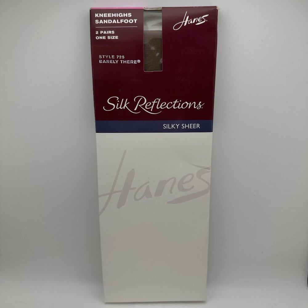 Hanes Silk Reflections Sheer Kneehighs Sandal 2 Pairs One Size Barely There 725